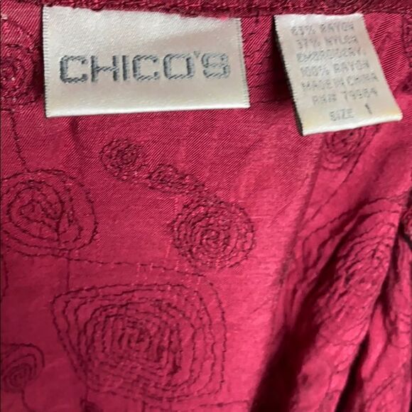 Chico Red High Collar Button Down Long Length Jacket Dress Size 1 - Picture 8 of 8